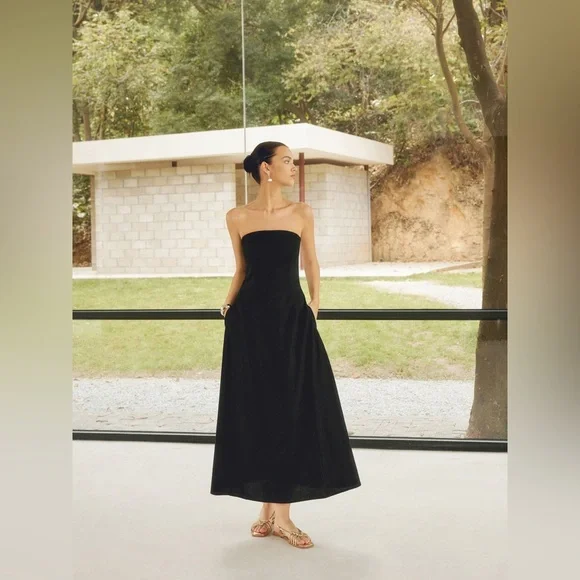 Commense Linen Blends Basic Pockets Tube Long Dress black size XS/2 - Picture 6 of 6